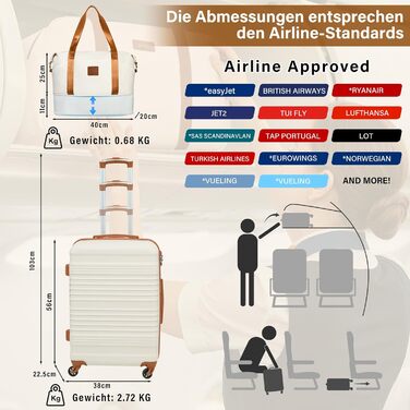 Набір валіз COOLIFE 3 в 1: великий дорожній набір 71 см + сумка та косметичка | ABS, 360° колеса, TSA-замок. Ідеально для подорожей, круїзів, навчання за кордоном – набір ручної поклажі 3 шт. Темно-зелений/коричневий