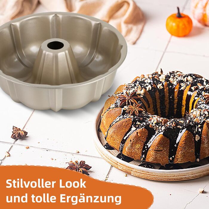 Форма для кексів Onader Gugelhupfform, 25.5 см, з антипригарним покриттям, з нержавіючої сталі, для випікання кексів, хліба, тортів. Золотий колір