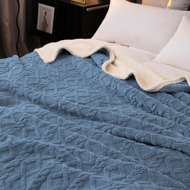 Плед Sherpa-Fleece з начосом, двосторонній, м'який, в'язаний фланелевий плед для дивану, ліжка, 150 x 200 см, сіро-блакитний