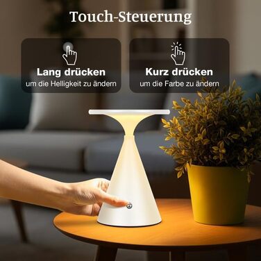 Настільна LED лампа акумуляторна бездротова 2 в 1 (індор/аудор) з димером, сенсорна, 3 кольори, біла (1 шт)