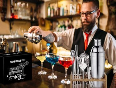 Набір для приготування коктейлів 15 предметів, 550 мл, нержавіюча сталь, барменський набір, бартова аксесуар, подарунковий набір для дому