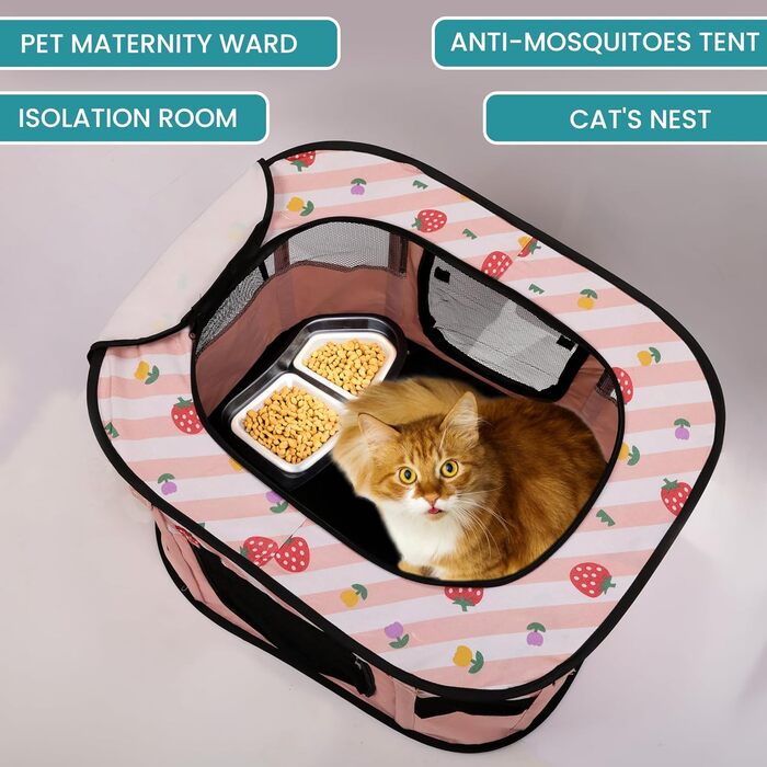 Складаний вольєр для тварин Belle Vous Pink - для собак та котів, знімний дах, для дому та вулиці