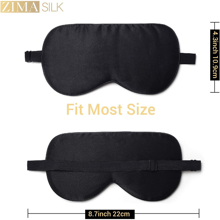 Маска для сну ZIMASILK з 100% шовку - регульована пов'язка для сну в подорожах та вдома. Дихаюча маска з чистої шовку малини з оксамитовим мішечком (чорна)