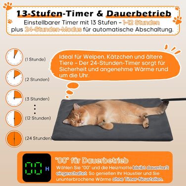 Підігрівальний килимок для тварин 45x70 см – ковдра для собак та котів, 30–60°C, таймер 14 год, захист від перегріву, міцний кабель 1,8 м, 2 знімні чохли, регулювання температури
