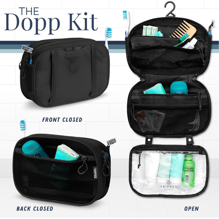 Набір туалетних сумок для подорожей: підвісна сумка + 3 сумки для рідин TSA + органайзер для аксесуарів, білий/чорний рипстоп