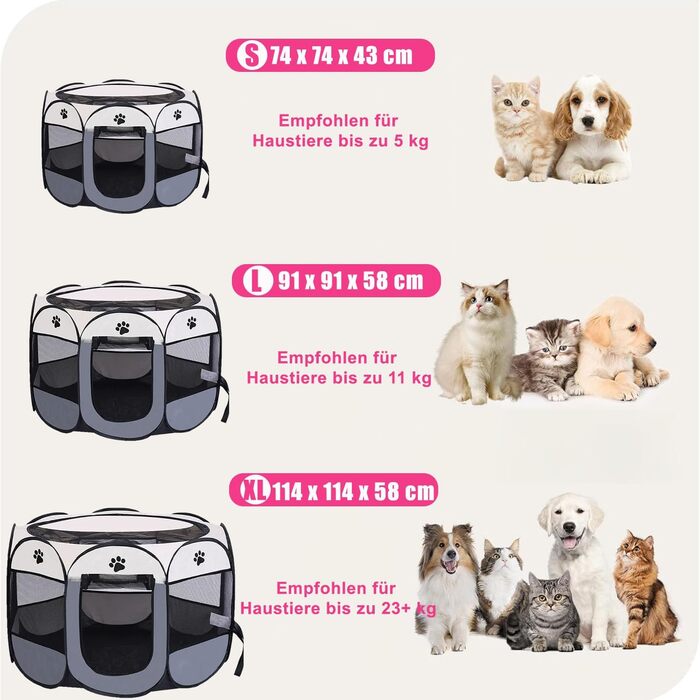 Переносний вольєр для цуценят, вольєр для собак, складаний вольєр для котів, вольєр для цуценят для дому, вольєр для собак, котів, кроликів, 74 x 74 x 43 см (Сірий)