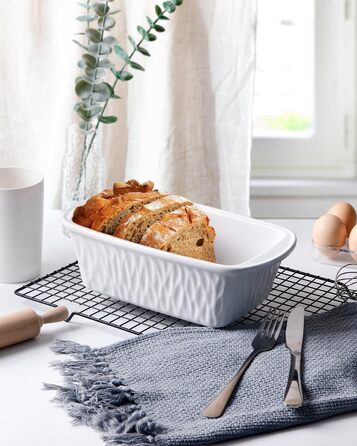 NUTRIUPS Ceramic Loaf Pan, 28 cm x 15 cm, Rectangular, for Baking, Porcelain, Non-Stick Coating, White