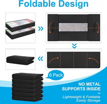 Комод-органайзер під ліжко Budding Joy (4 шт, чорний), 90л, з кришкою для одягу та постільної білизни