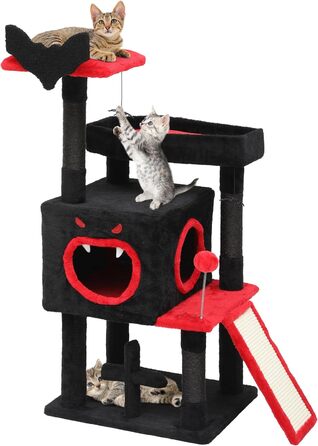 Кігтеточка YITAHOME Готичний XL, 160 см, з 4 колонами з сизалю, 1 дощечкою для шліфування, гамаком, 2 кулями-мавпами, платформами-ліжками, для шліфування, чорна (40 x 48 x 111 см)