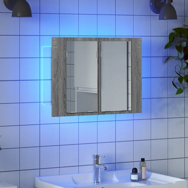 Шафа у ванну кімнату з дзеркалом та LED-підсвіткою, дуб сонома сірий, 60x12x45