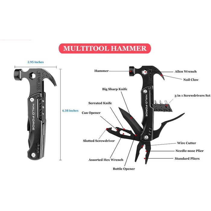 Багатофункціональний молоток 14-в-1 з нержавіючої сталі, інструмент для DIY, кемпінгу та трекінгу