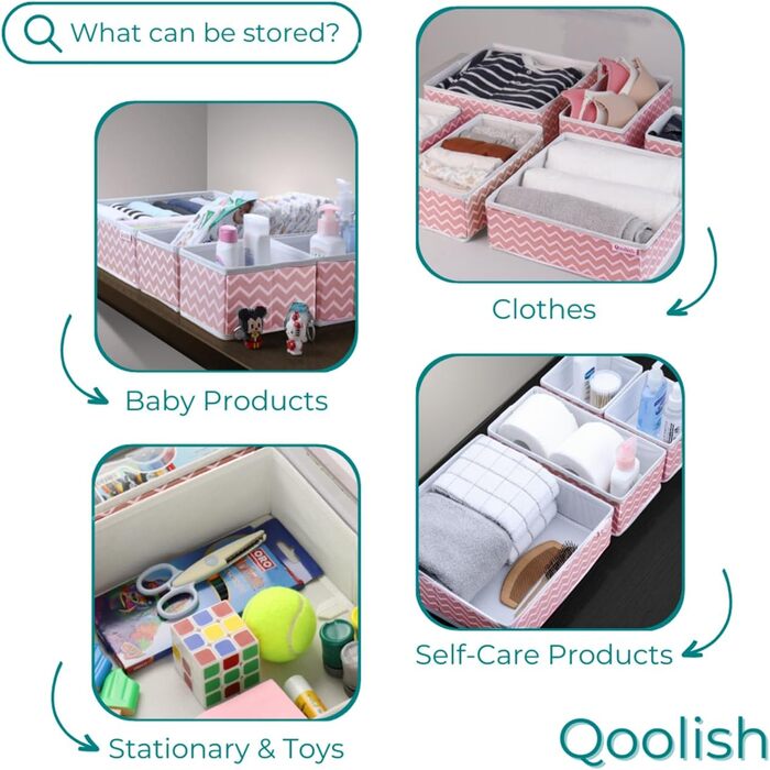Qoolish Rosa Drawer Organizer, Set of 6 Sturdy Drawer Organizers to Sort Your Bedroom, Closet, and Drawer - Organize Your Space with our foldable