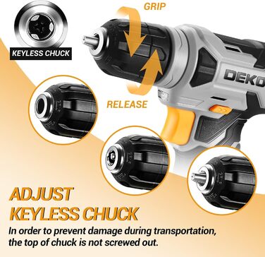 Акумуляторний шуруповерт-дрель DEKOPRO 8V 42шт з аксесуарами: ударний, LED-підсвітка, 12Nm, регулювання швидкості, для ремонту будинку (сірий)
