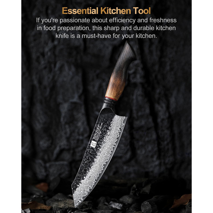 Ніж Сантоку XINZUO Damaststahl 19,3 см - професійний кухонний ніж з дамаської сталі, серія Mo, ергономічна ручка з білого дуба