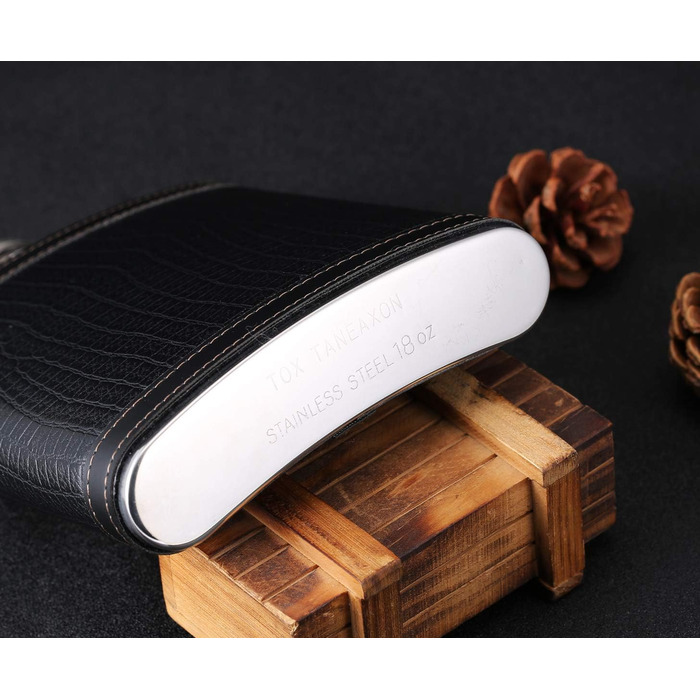 Фляга з імітацією крокодилячої шкіри, нержавіюча сталь, 510 мл, для віскі та лікеру, обгорнута PU-шкірою, TANEAXON
