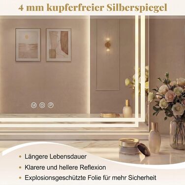 Дзеркало для макіяжу COSTWAY з підсвіткою, 3 режими світла, 5-кратне збільшення, сенсорне керування, поворотне на 360°, Голлівудське дзеркало (80 x 14 x 62 см)