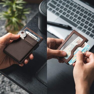 Стильний металевий гаманець для карток VULKIT з RFID-захистом, EDC-відсіками та вікном для посвідчення, колір Espresso