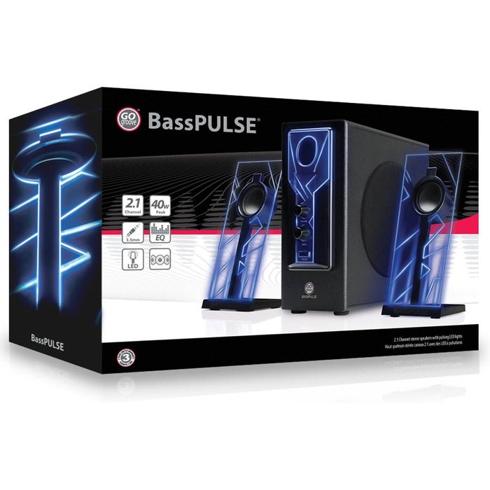 GOgroove 2.1 Звукова система для комп'ютера з LED-підсвічуванням. Комп'ютерні колонки 2.1, сабвуфер, блакитні LED, для ігор та стерео звуку