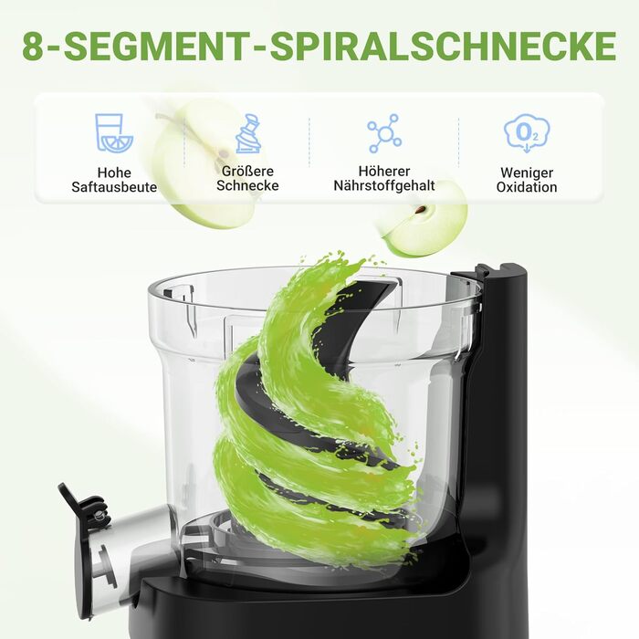 AMZCHEF Juicer, Slow Juicer - 126MM Large Feed Chute for Whole Vegetables and Fruits, Stainless Steel Juicer, Easy to Clean, Large Auger, Double Strainers