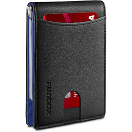 Чоловічий гаманець RUNBOX з натуральної шкіри, Slim модель, RFID захист, з кліпсою для грошей, подарункова коробка, синьо-чорний колір