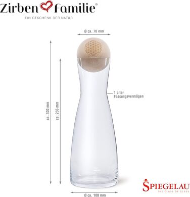 Zirben Familie® The Original ZirbenKugel Set Water Carafe | Imparts a special touch to your water | 1 Liter SPIEGELAU carafe made of crystal glass with a Swiss stone pine wood lid | Flower of Life Edition
