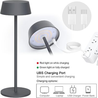 Акумуляторна LED настільна лампа Klighten з димером, сенсорна, металева, сріблясто-антрацитова (3000K) для спальні, ресторану