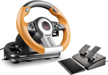 Speedlink DRIFT O.Z. Racing Wheel - Гоночний кермо з педалями та перемиканням передач для ПК, Force Feedback, чорний/оранжевий