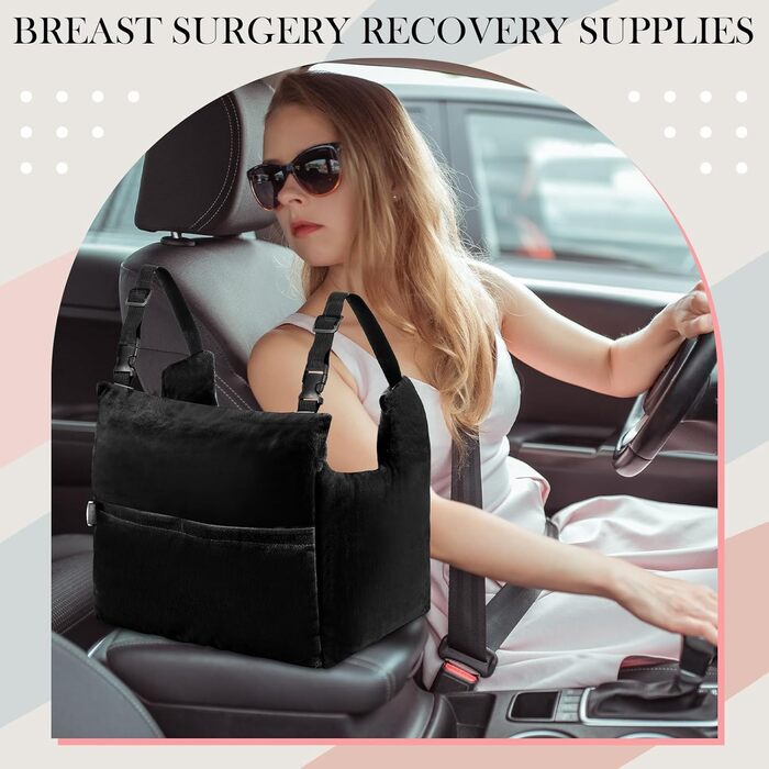 Suzile Mastectomy Pillow, Breast Pillow, Post-Breast Cancer Recovery, Recovery with 4 Built-in Pockets for Surgical Support, Healing, Gifts for Women, Seatbelt Safety Protection