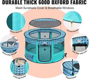 Клітка для цуценят VEVOR, розкладний вольєр для собак, 914 x 914 x 584 мм, 600D Oxford, для малих та середніх тварин (Блакитний)