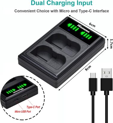 Акумулятор Hisewen NP-FZ100 та подвійний зарядний пристрій для Sony ZV-E10 II, Alpha A7III, A7RIII, A7RIV, A7RV, A7SIII, A7C, A7C II, A7CR, A6600, A9, A9II, FX3