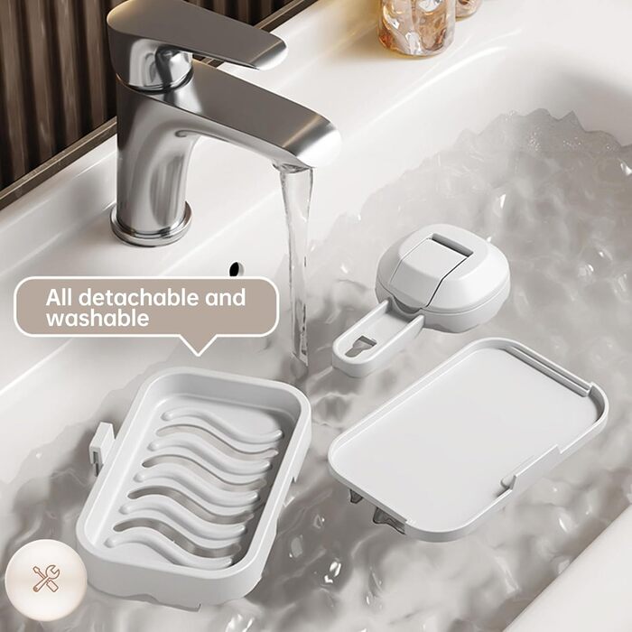 Тримач для мила настінний з піддоном для води, без свердління, з ящиком, з пластику, білий