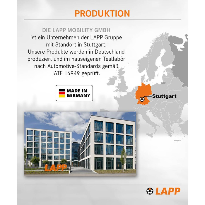 Кабель зарядки LAPP Mobility Typ 2 22 кВт, 7м - для електромобілів, 32А, 3-фазний, IP55, оранжевий