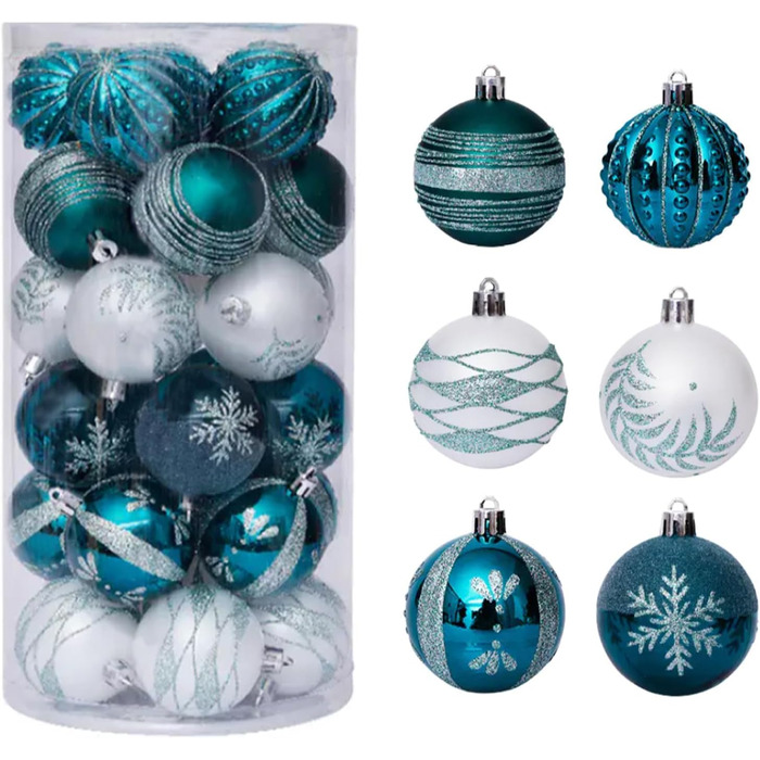 30 шт. Новорічні кулі, прикраси на ялинку, синій та білий, 6 см. Ручна робота, з гачком. Новорічні прикраси для ялинки та різдвяний декор.