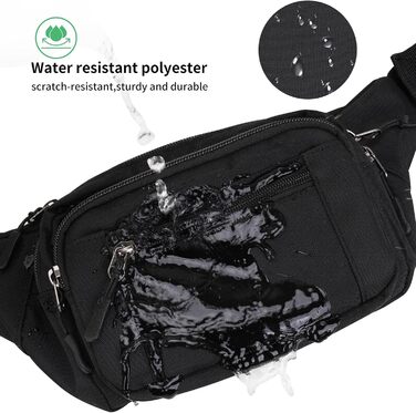 Чоловіча/жіноча поясна сумка-бананка з 5 відділеннями, водонепроникна, для подорожей, прогулянок з собакою та активного відпочинку, чорна