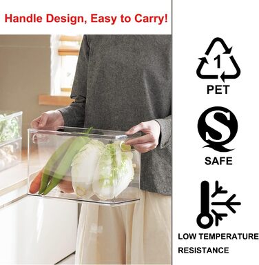 Refrigerator Organizer Drawer Set with Handle, 3-Piece Stackable Kitchen Storage Boxes with Pull-Out Drawer & Lid for Vegetables, Berries, Meat | PET Plastic Food Storage Containers (1 pack-9L)