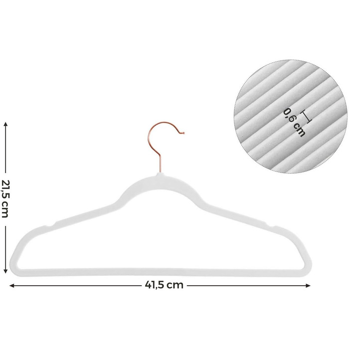 Плечики SONGMICS для одягу, 20 шт., для сорочок, жакети, костюмів, 41.5 см, обертовий гачок, білий, рожеве золото