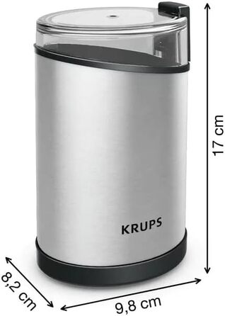 Електрична кавомолка Krups Fast Touch GX204D з нержавіючої сталі, 200 Вт, чорний колір, 75 г