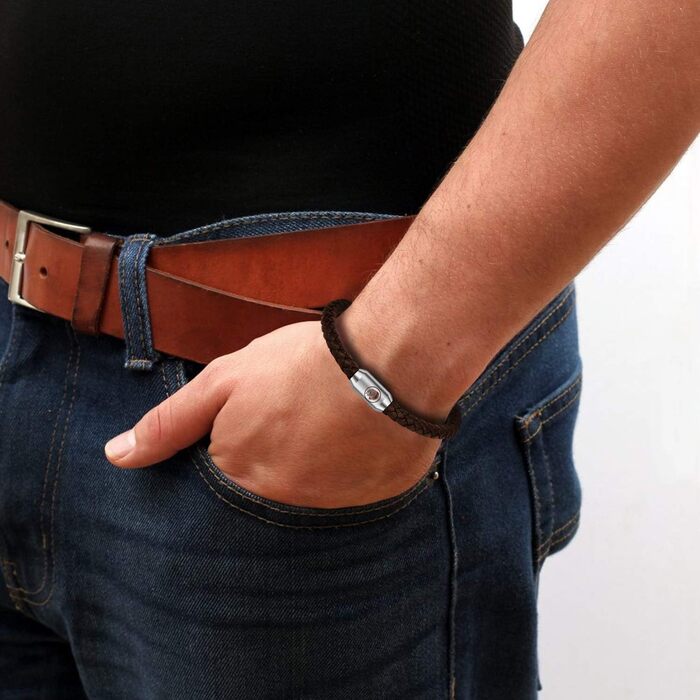 Чоловічий браслет Casisto.J з натуральної шкіри, плетіння, з магнітною застібкою, коричневий, 17.5 см