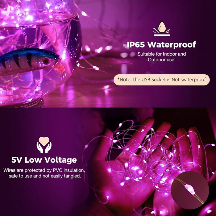 Ланцюжок LED-ліхтарів Yizhet 3x3м, 300 LED, тепле біле світло, IP65, 8 режимів, для декору вечірки, шлюбу, Різдва, тераси (рожевий)