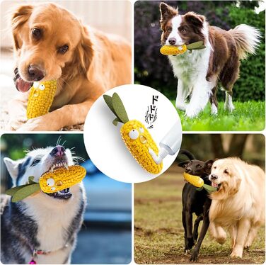 HETOO Dog Toy, indestructible, robust, squeaky, chew toy for aggressive chewers, large and medium dog breeds, dental care (Large, Corn Yellow)