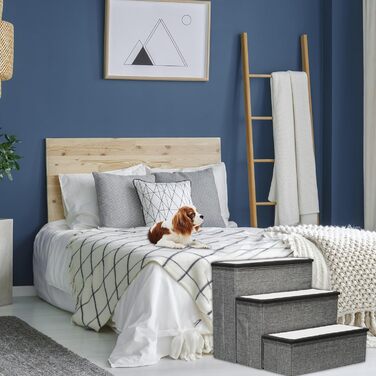 Сходинки для собак та котів Relaxdays, 3 сходинки, з місцем для зберігання, сірий/білий, 39 x 40 x 49 см