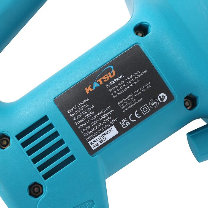 Електричний повітродув KATSU 900W для саду, прибирання листя, пилу, снігу та авто, регульована швидкість