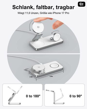 Бездротовий зарядний пристрій 25W MagSafe 3-в-1, складна станція для iPhone 17e/17/16/15/14/13/12/Air, Apple Watch та AirPods Pro (Білий)