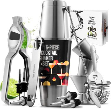 JoyTable 16-Piece Cocktail Bar Set with Citrus Press & Recipe Book - Professional Bartender Kit