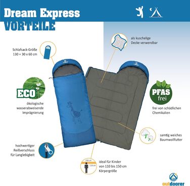 Дитячий спальний мішок-ковдра outdoorer Dream Express з бавовняною підкладкою, синій з жирафом