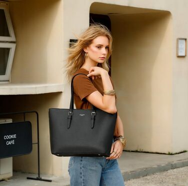Сумка жіноча David Jones Shopper Tote Bag PU шкіра A4 для ноутбука, роботи, навчання, подорожей - чорна
