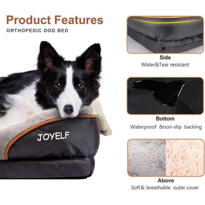 JOYELF XLarge Memory Foam Dog Bed, Orthopedic Dog Bed & Sofa with Removable, Washable Cover and Squeaky Toy as a Gift