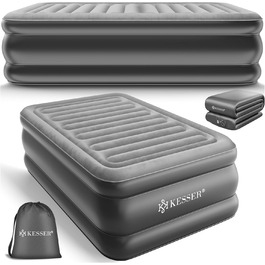 Надувний матрац KESSER® з електричною помпою, самонадувний, для гостей, кемпінгу та дому. Матрац для 1 особи, 203 x 95 x 51 см, сірий/антрацит