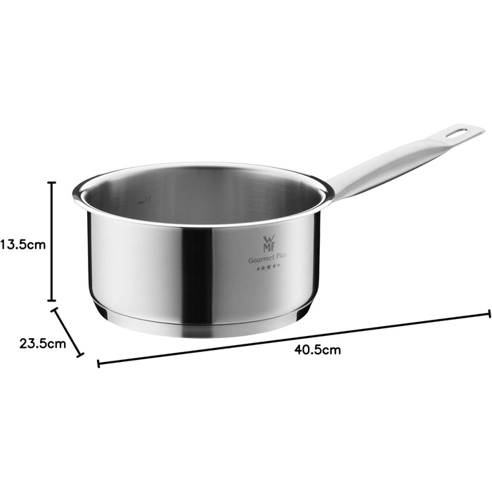 Каструля WMF Gourmet Plus 16 см з нержавіючої сталі Cromargan® з металевим кришкою та відводом пари, 1.4 л, для індукційних плит, з внутрішньою міткою, матова, з ручкою