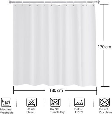 Штора для ванної кімнати YISURE антигрибкова 200x220 см, біла, з текстилю та поліестеру, водонепроникна, з магнітами